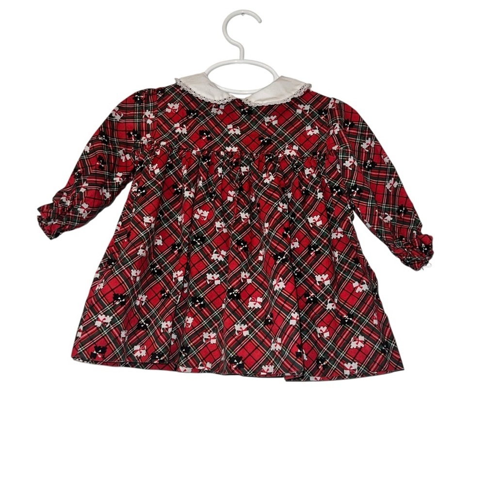 Vintage Polly flinders Red Plaid Scottie dog print Long Sleeve Dress 24m holiday